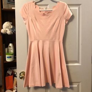 Blush scalloped neckline capsleeve dress!